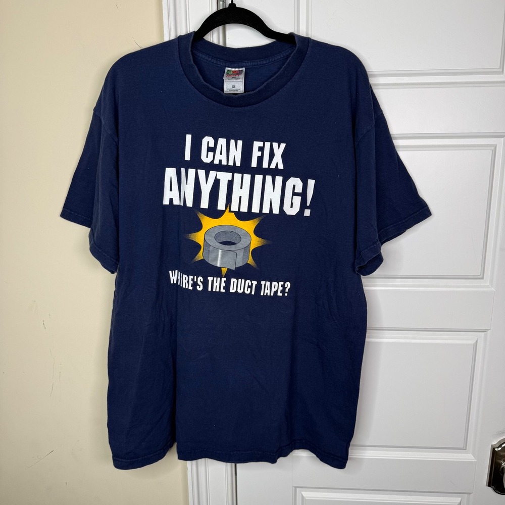 Vintage Duct Tape T-Shirt Mens XL Navy I Can Fix Anything Duct Tape Funny Tee